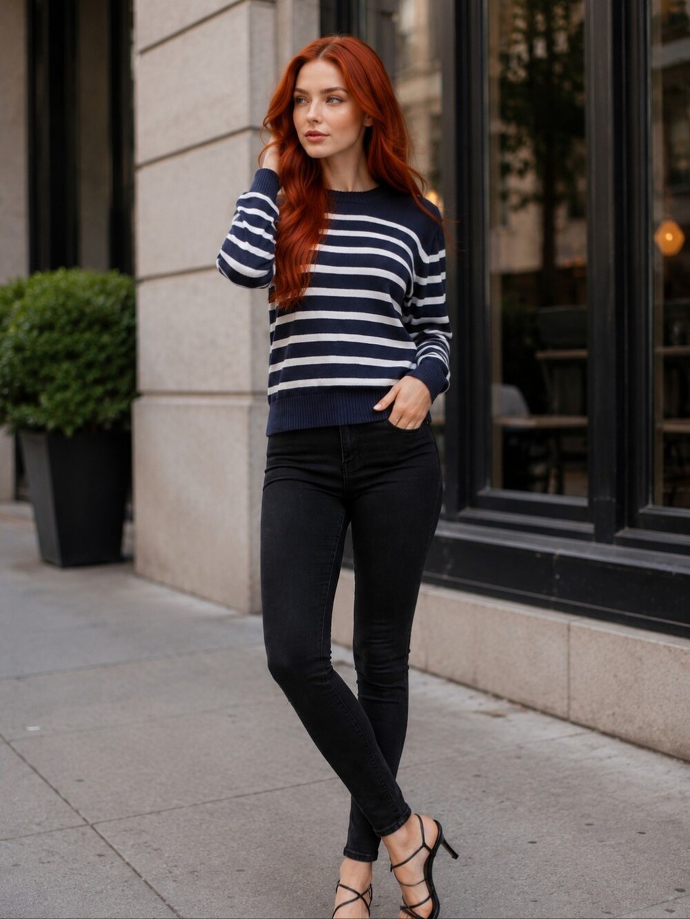 J. Crew Striped Tape Yarn Crewneck Sweater XXS Navy White Coastal Nautical CC
